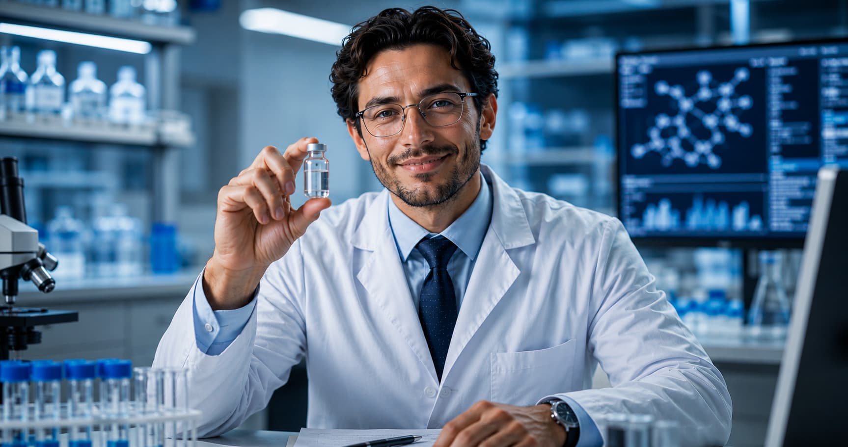 Precision laboratory setting with research-grade peptide vials